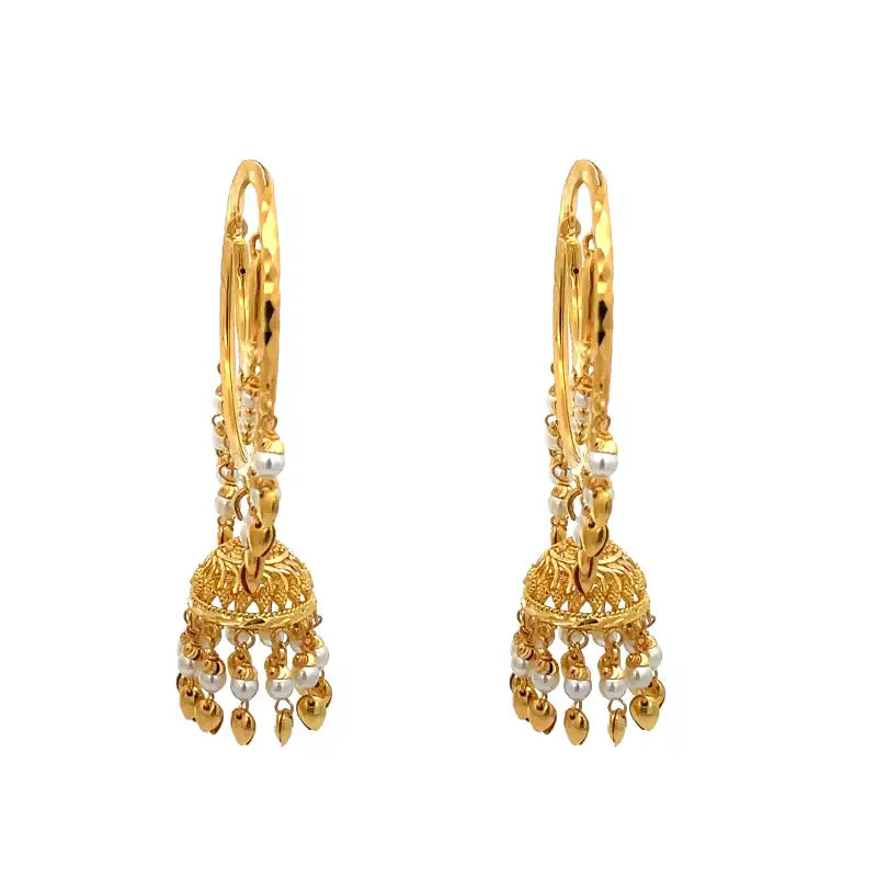 Elegant 22K Yellow Gold Hoop Earrings with Classic Jhumka Design for Women