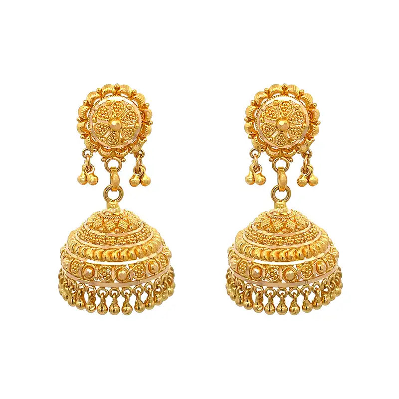 Elegant 22K Yellow Gold Jhumka Earrings for Women with Intricate Traditional Detailing