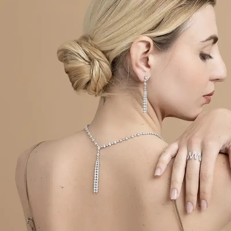 Modern 18K White Gold Diamond Necklace Set