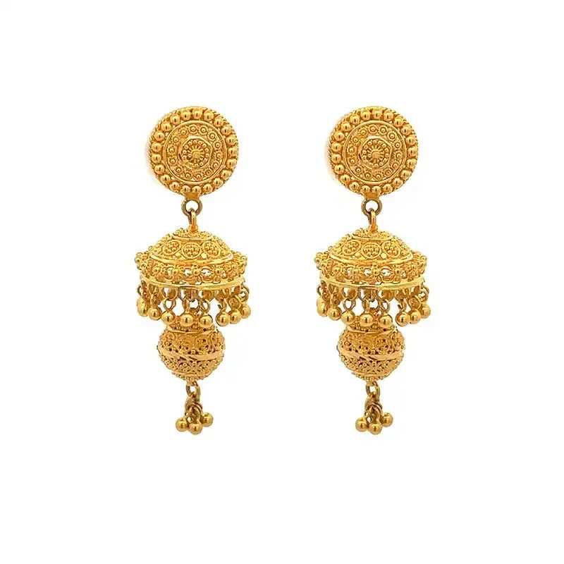 22K Gold Necklace Set with long Drop Earrings