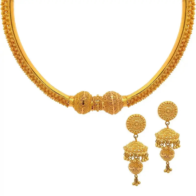 22K Gold Necklace Set with long Drop Earrings