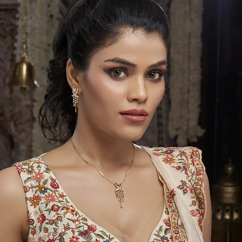 18K Gold Diamond Pendant and Earrings