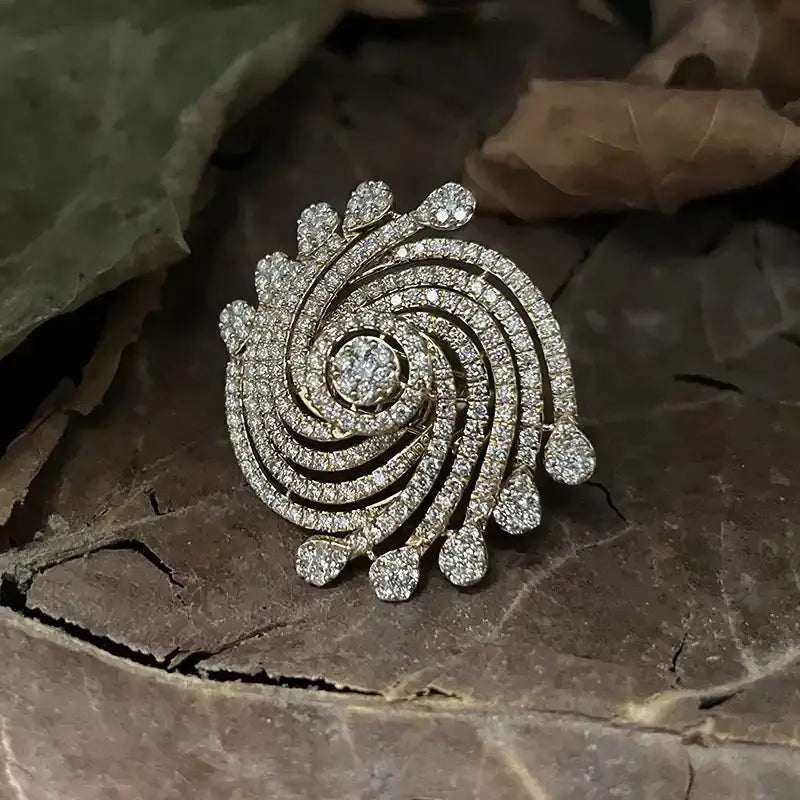 Exotic Spiral  Diamond Ring in 18K Yellow Gold