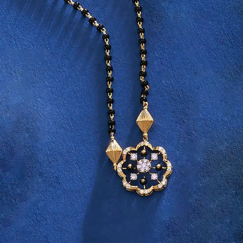 Yellow Gold Diamond Mangalsutra - Floral