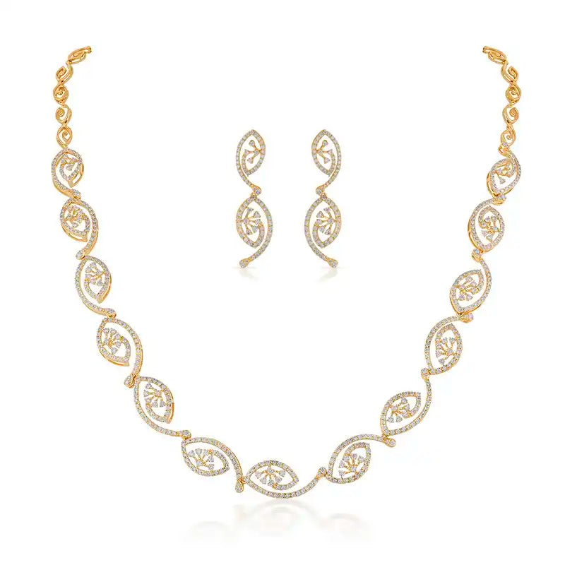 18K Yellow Gold & Diamond Ornate Spiral Necklace Set