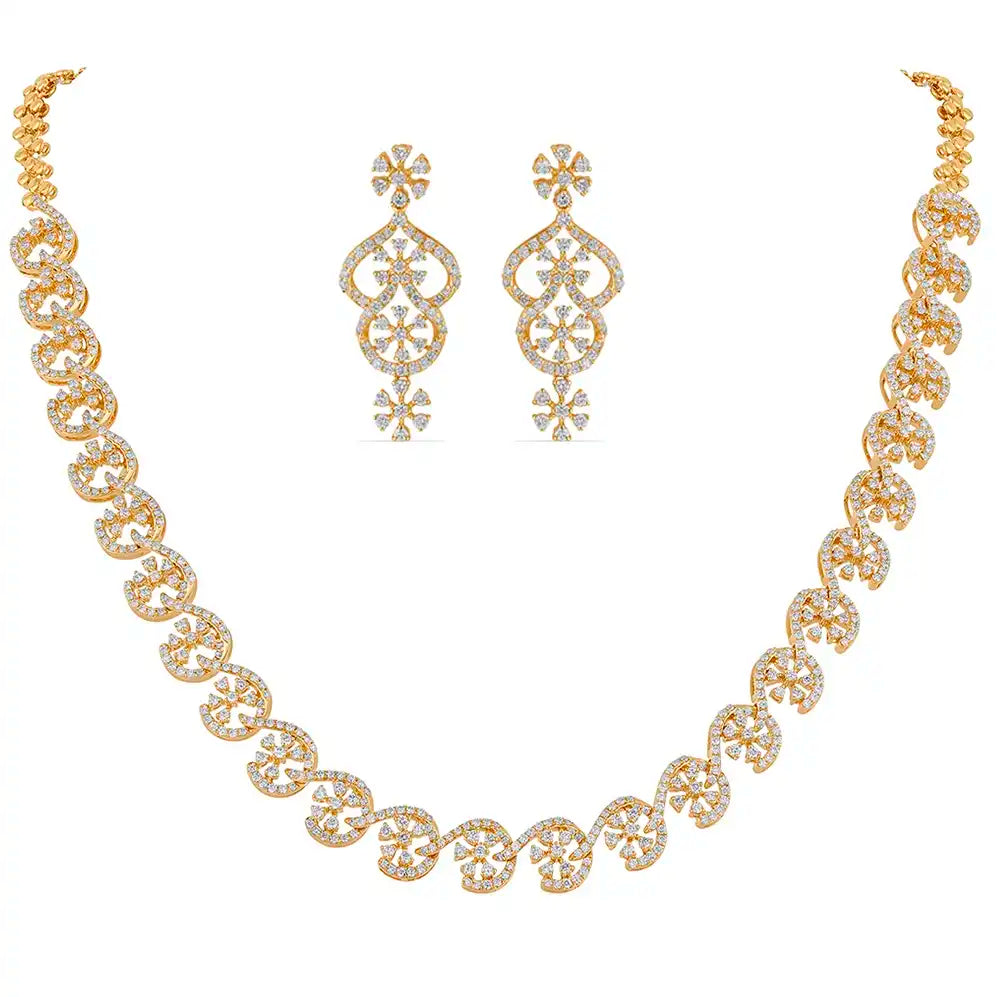 18K Yellow Gold Diamond Floral Spiral Necklace Set