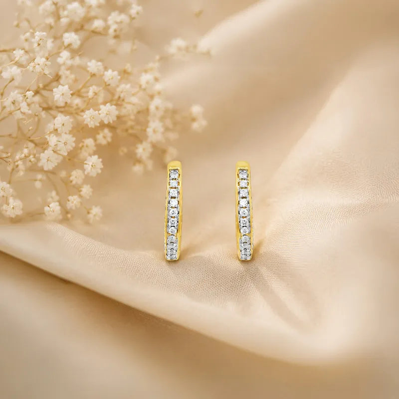 18K Yellow  Gold Diamond Huggies Earrings