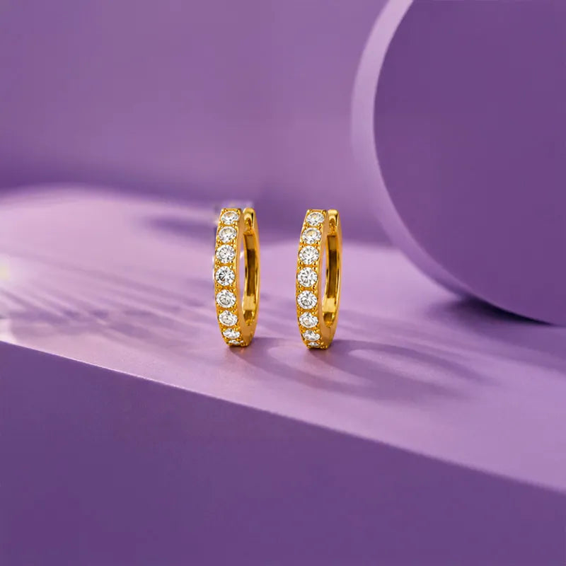 18K Yellow  Gold Diamond Huggies Earrings