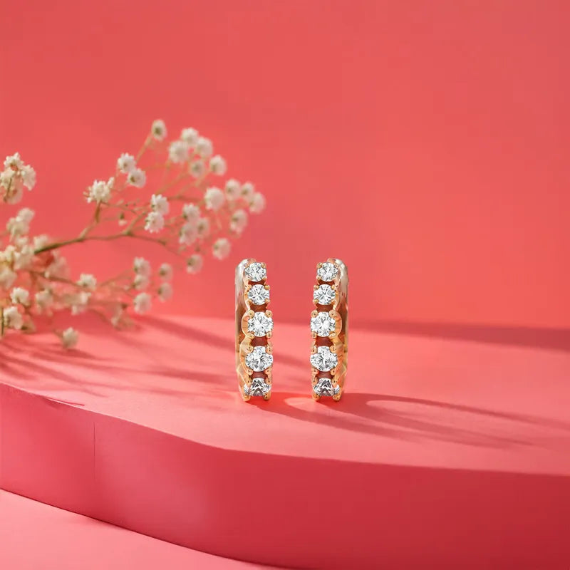 18K Gold Diamond Huggies Earrings - 0.5 inch