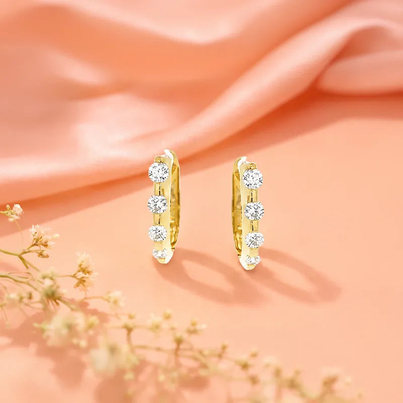 Elegant Gold Diamond Huggie Earrings - 0.6 inch