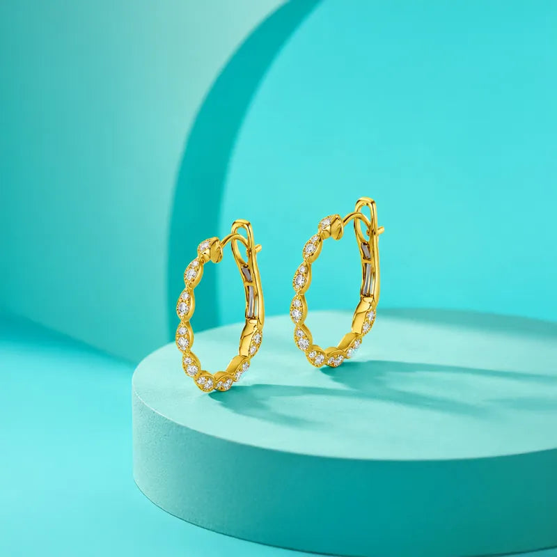 18K Yellow Gold Diamond Swirl Huggies Earrings