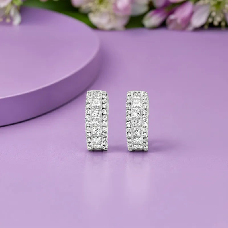 18K Gold Diamond Huggie Earrings - 0.60 inch