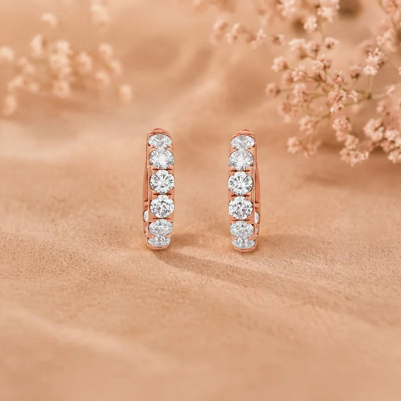 18K Gold Diamond Huggies Earrings - 0.6 inch