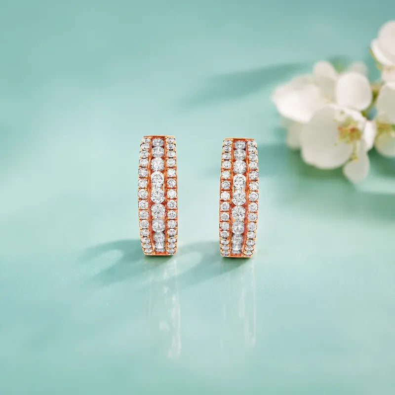 18K Gold Diamond Huggies Earrings - 0.6 inch