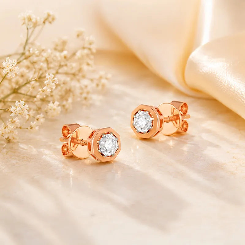 18K Rose Gold Diamond Simple Stud Earrings