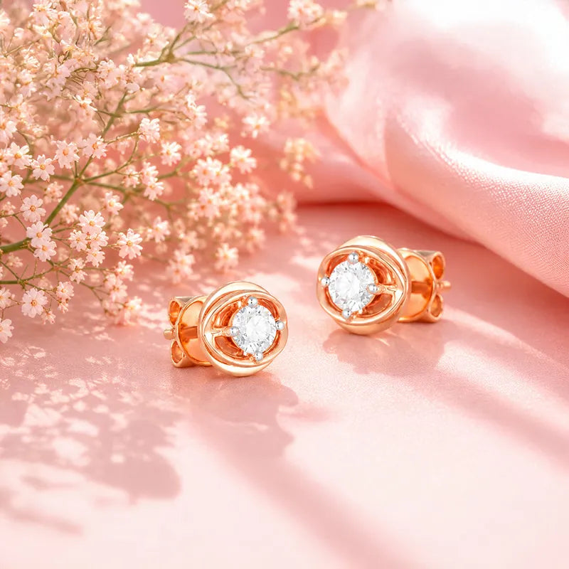 18K Rose Gold Diamond Simple Stud Earrings