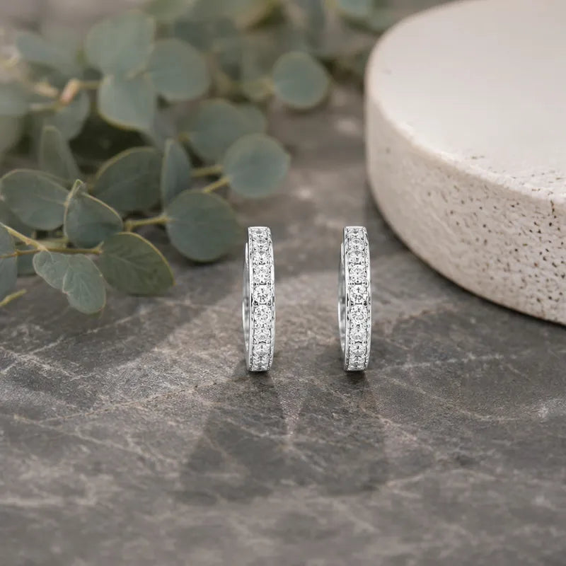 18K White Gold Diamond Huggies Earrings