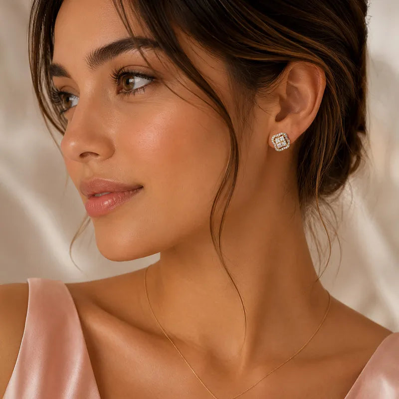 18K Two tone Gold Diamond Clover Stud Earrings