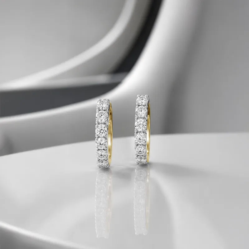 18K Yellow  Gold Diamond Huggies Earrings