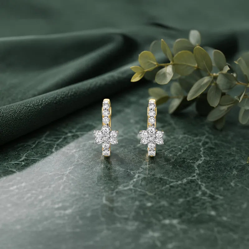 18K Gold Diamond Huggies Earrings - 0.5 inch