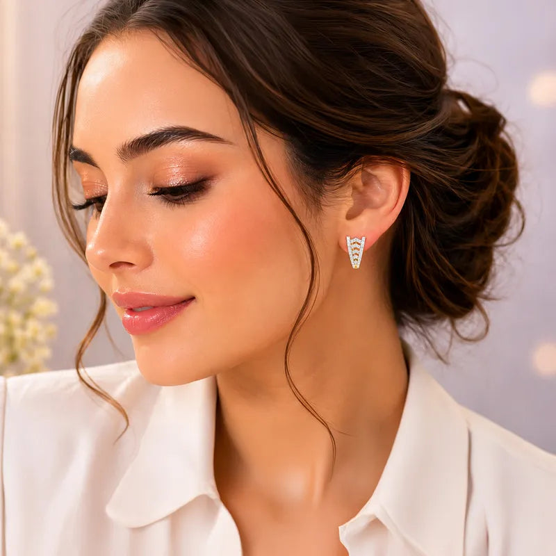 18K Gold Diamond Huggies Earrings - 0.7 inch