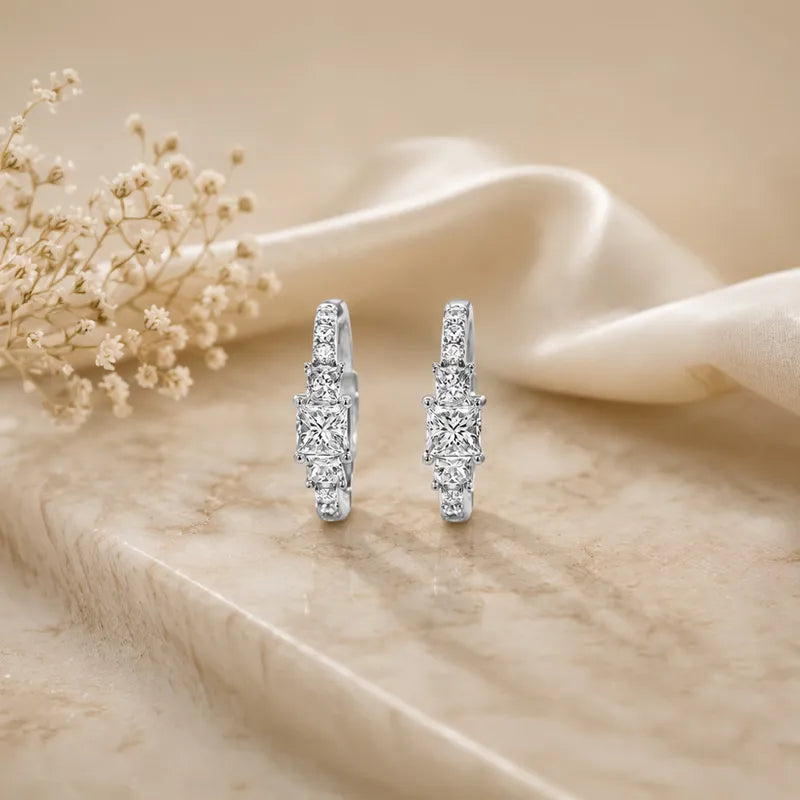 18K White Gold Diamond Huggies Earrings