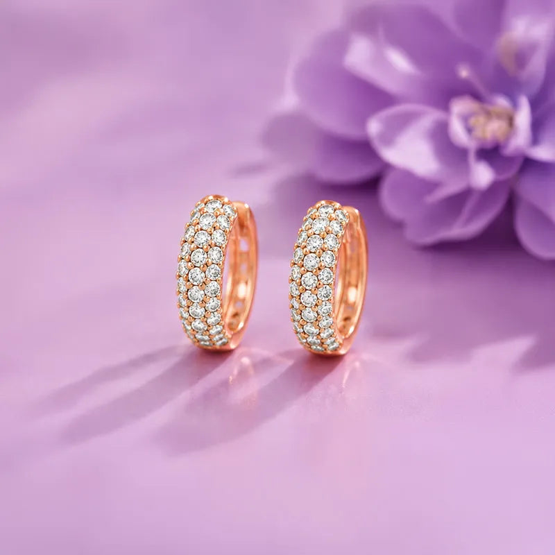 18K Gold Diamond Huggies Earrings - 0.7 inch