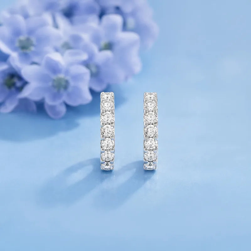 18K Gold Diamond Huggie Earrings - 0.6 inch