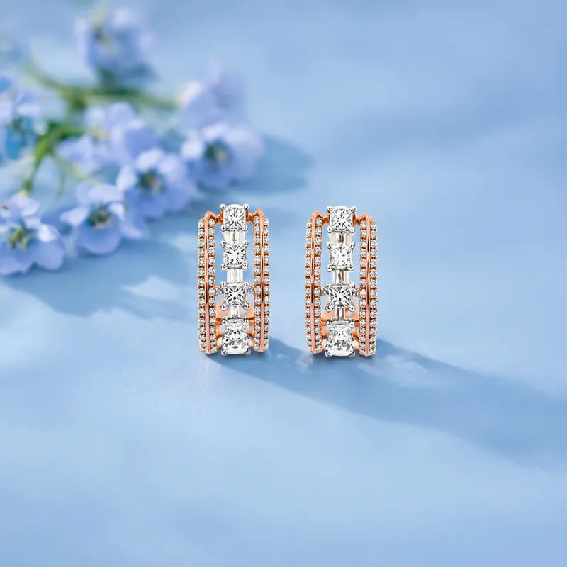 18K Gold Diamond Huggies Earrings - 0.6 inch