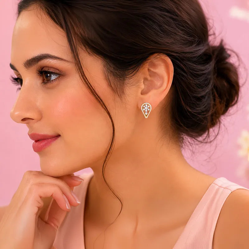 18K Gold Diamond Huggies Earrings - 0.6 inch