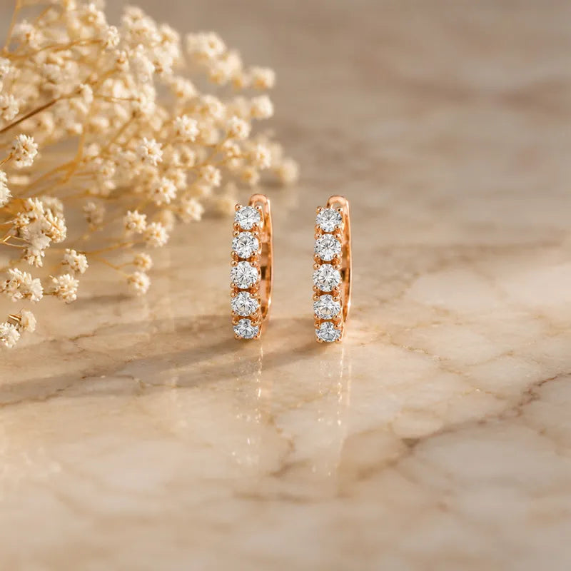 18K Gold Diamond Huggies Earrings - 0.5 inch