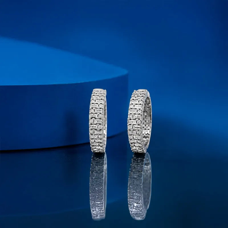 18K White Gold Diamond Huggie Earrings