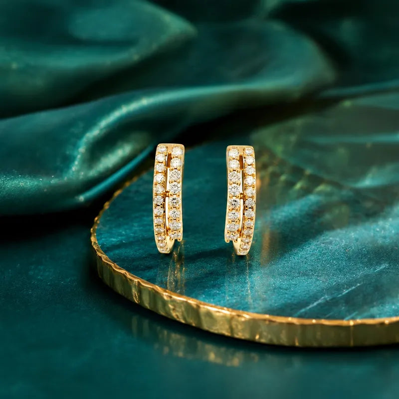 18K Gold Diamond Huggies Earrings