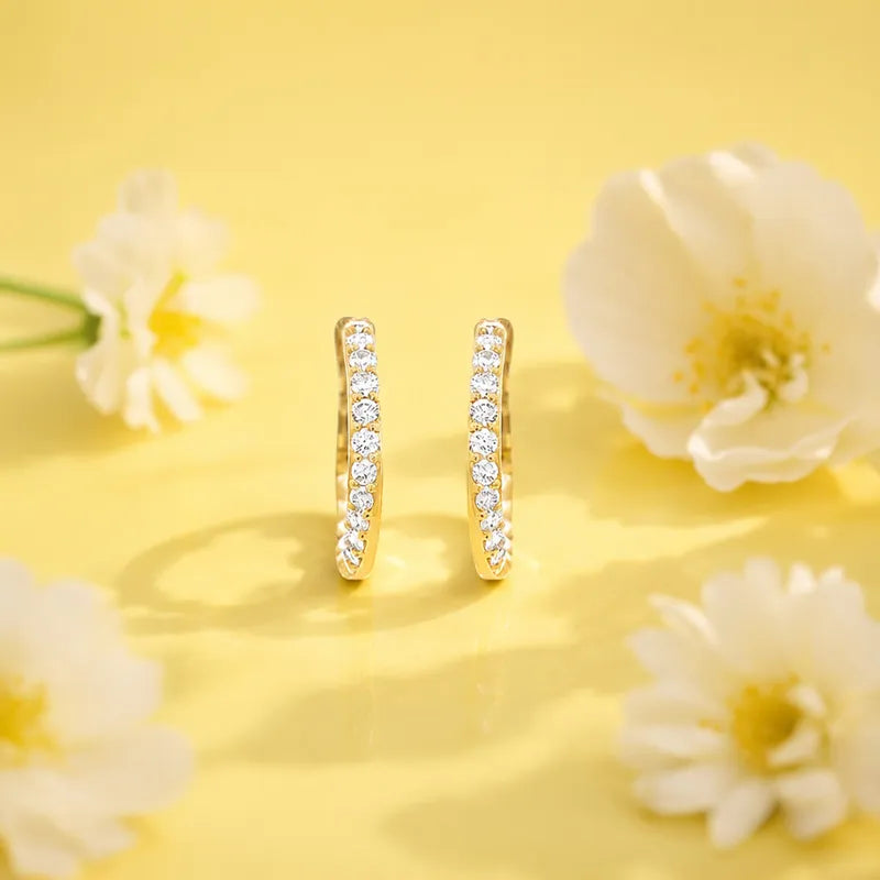 18K Gold Diamond Huggies Earrings
