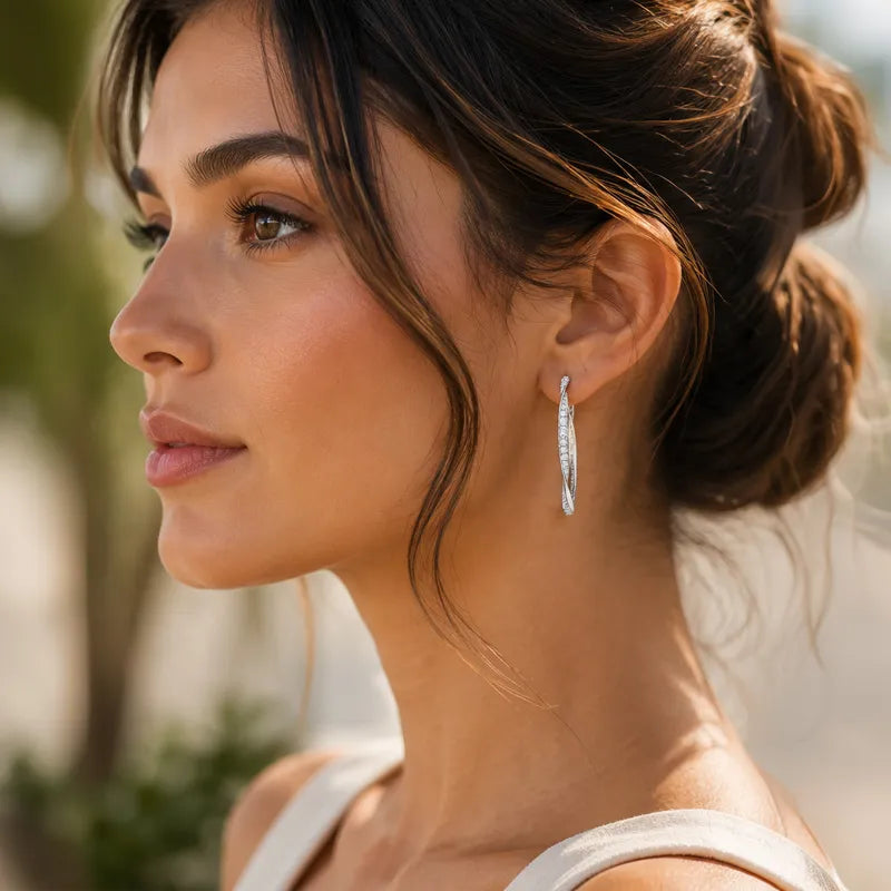 Elegant Gold Diamond Hoop with a Twist