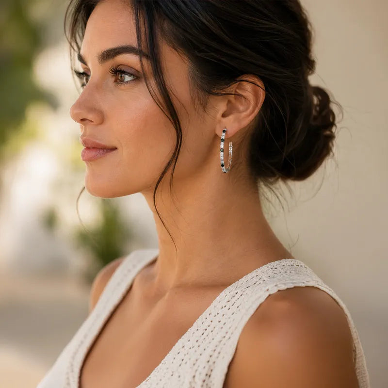 18K Gold Diamond Hoop Earrings