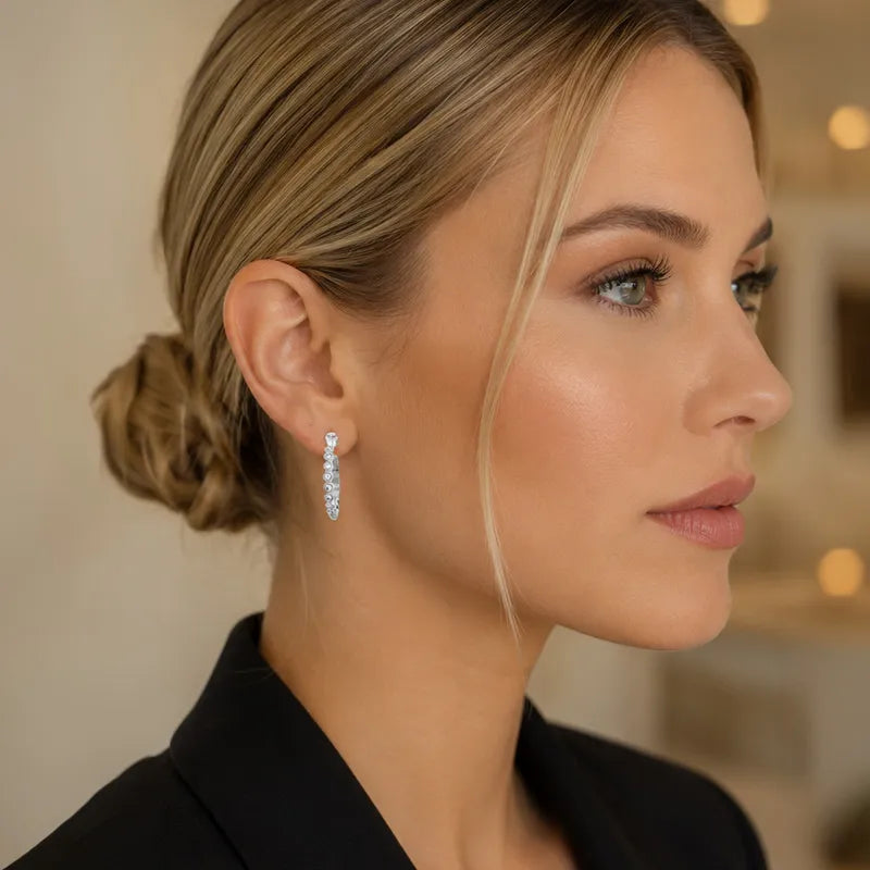 18K  Gold Diamond Hoop Earrings -0.70 inch