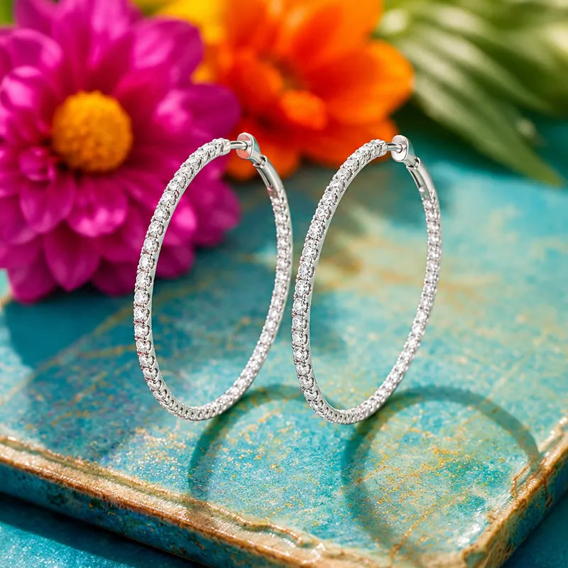 18K Gold Diamond Hoop Earrings