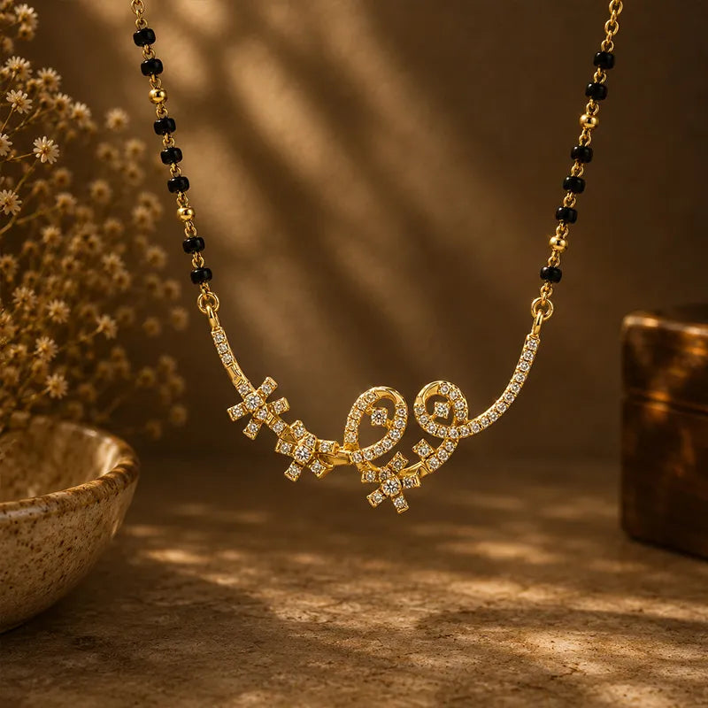 Floral veil Mangalsutra Necklace in 18k Gold and Diamonds for Timeless Appeal