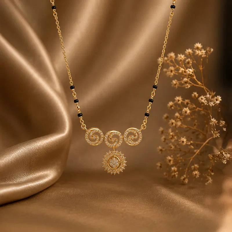 Elegant 18K Yellow Gold Diamond Mangalsutra with Black Beads