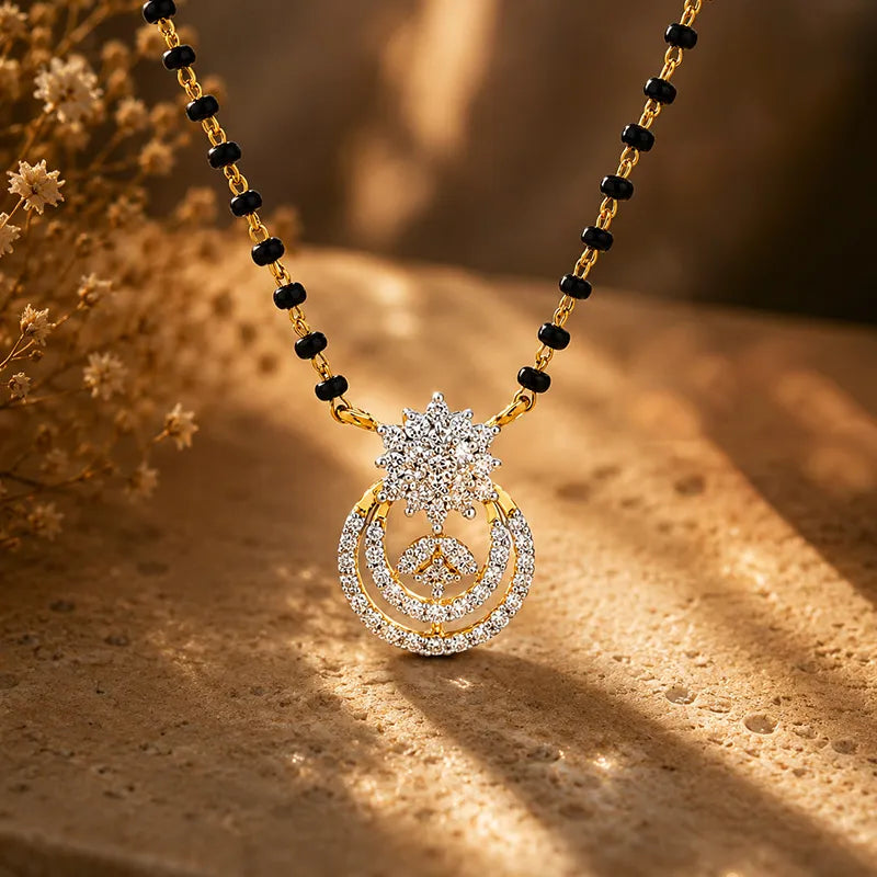 Elegant 18K yellow Gold Diamond Managalsutra Necklace for a touch of Sparkle