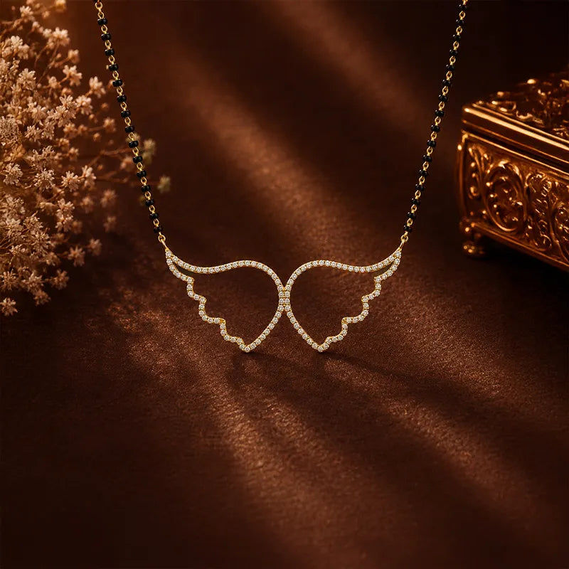 Fancy 18K Yellow Gold Mangalsutra Necklace with Diamond Pendant for Women