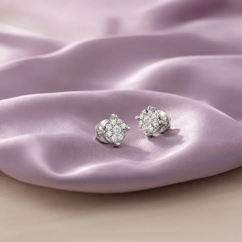 18K White Gold Diamond Circle Stud Earrings