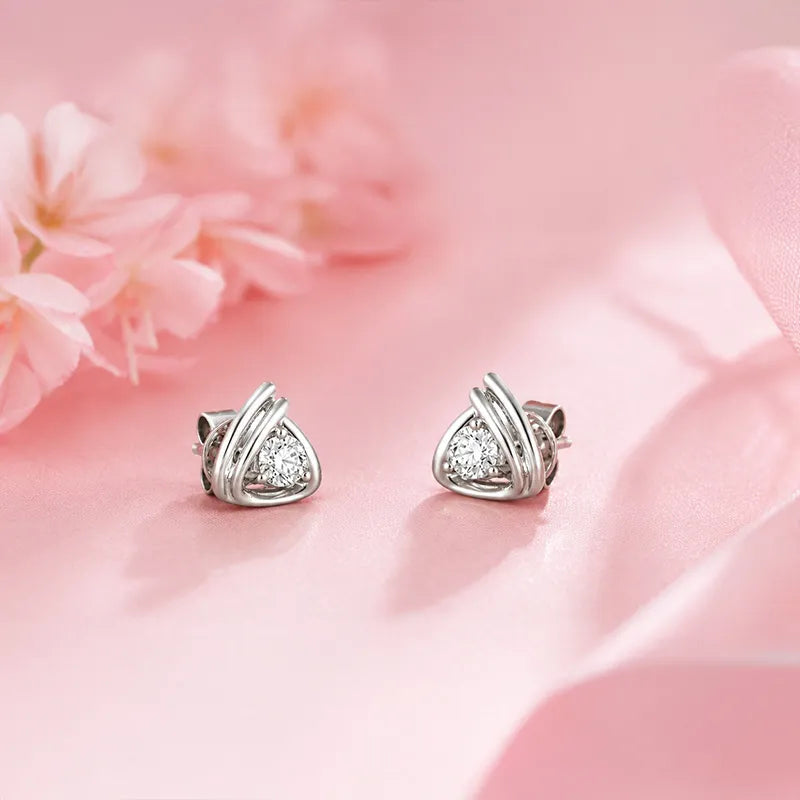 18K White Gold Diamond Triangle Simple Stud Earrings