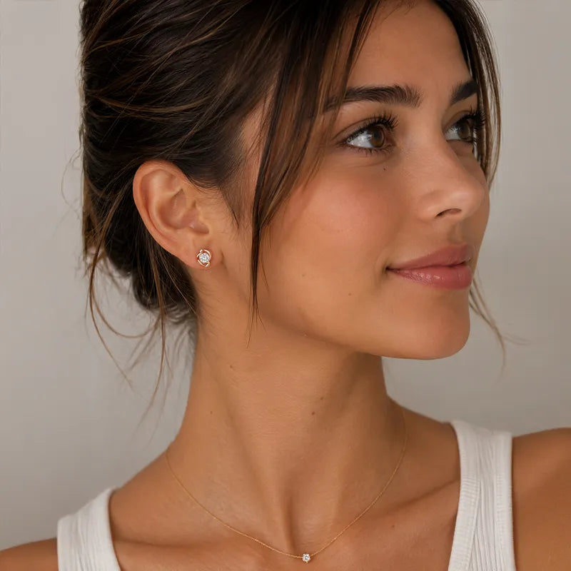 18K Rose Gold Diamond Simple Spiral Stud Earrings