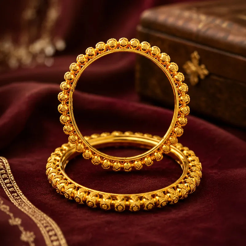 Two 22K yellow gold bangles, elegant classic design, size 2.3 for women