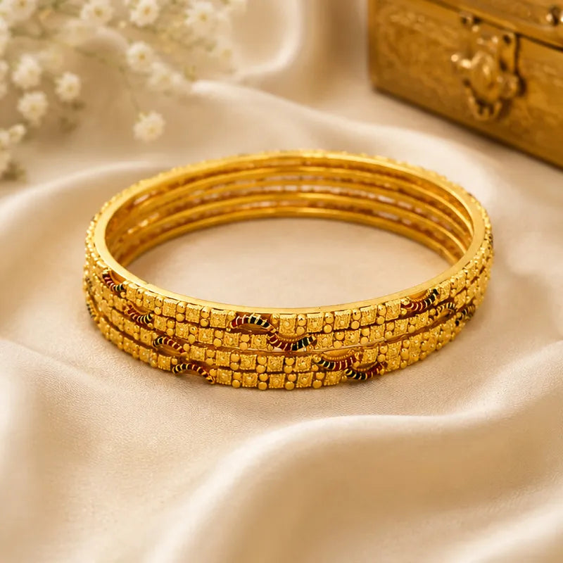 Elegant Gold Bangles, Set of 4 - Size 2.8