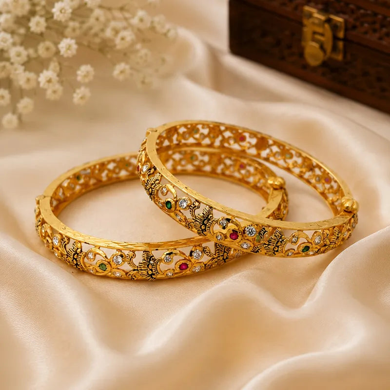 Stunning Gold Bangle Set - Free size, Screw back