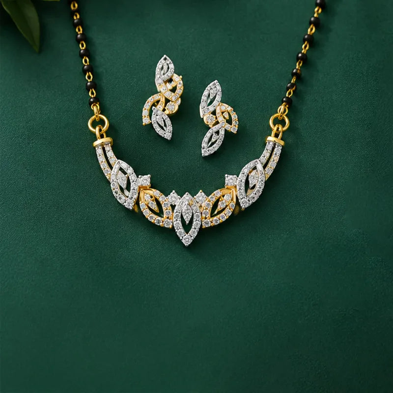 Leafy Gold Diamond Necklace and matching Earrings Set for Everyday Sparkle