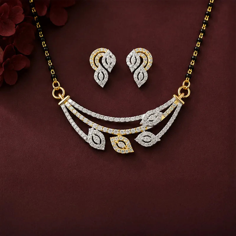 Contemprorary 18K Gold Diamond Mangalsutra Necklace with earrings for Everyday Sophistication